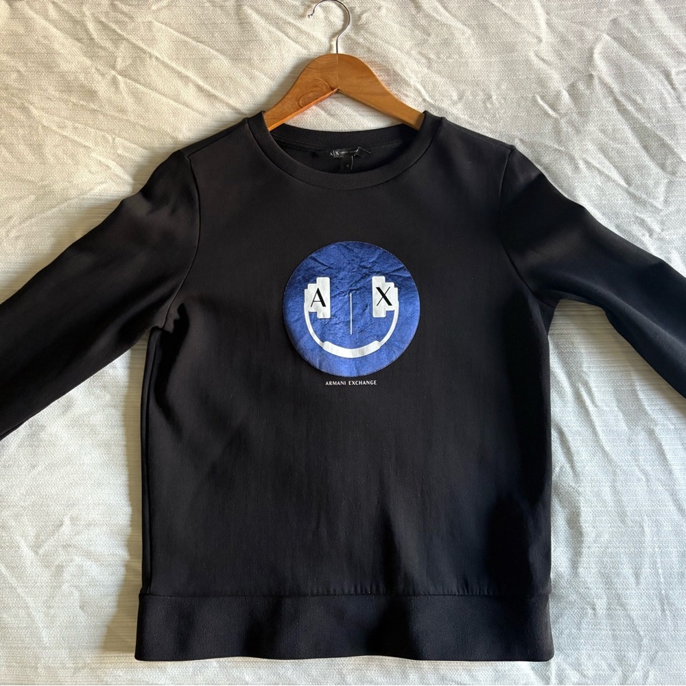 Armani Exchange Black Crewneck with Blue Emblem